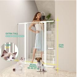 Like new 51" Extra Tall Cat Gate 30"-49.27" Wide, Auto Close, Pressure Mounted, for Cats & Small Dogs, Hallway, Stairs, Kitchen, Not Baby Gate,White