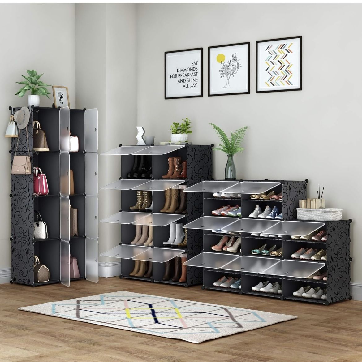 Shoe Rack, 8 Tier Shoe Storage Cabinet 32 Pair Plastic Shoe Shelves Organizer for Closet Hallway Bedroom Entryway
