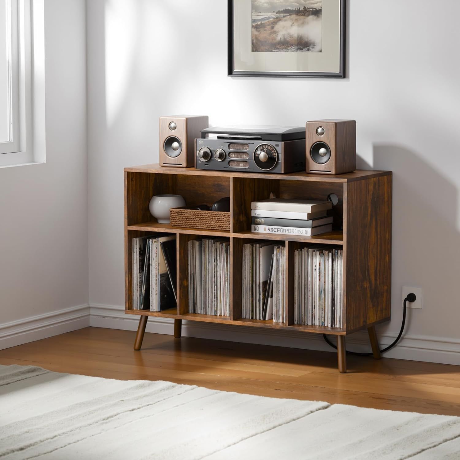 Record Player Stand with Vinyl Storage Cabinet,