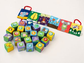 Soft Alphabet Blocks Set + Sensory Activity Book & Storage Bag
