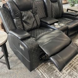 Orion Black Power Reclining Loveseat with Led, Speaker 