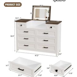✌️ Dresser with Mirror for Bedroom, Chest of Drawers with LED Mirror, 8 Drawer Dresser with Charging Station, White Kids Dressers