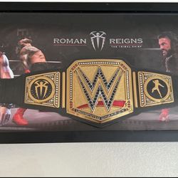 WWE UNDISPUTED UNIVERSAL CHAMPIONSHIP BELT AUTOGRAPHED BY ROMAN REIGNS CUSTOM SHADOWBOX