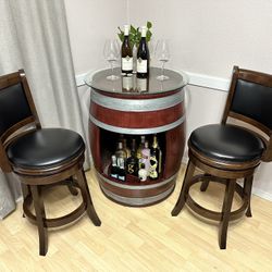Wine Barrel Bar Table Set