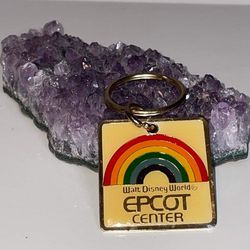 Vintage 80’s Walt Disney Epcot Center keychain Metal 1.5 x 1.5 inch square Rainbow Rare Unique Collectibles  Must have for any Disnerd, DISNEY LOV