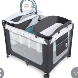 Ingenuity Smart And Simple Portable Playard With Changing Table, Play Pen, Bassinet For Infant & Storage Pockets, Easy To Fold - Nash Gray  Open box i