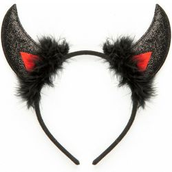 Funcredible Black Devil Horns Headband | Glitter Devil Ears Headband | Devil Costume Accessory | Halloween Fancy Cosplay Outfit Accessories for Women,
