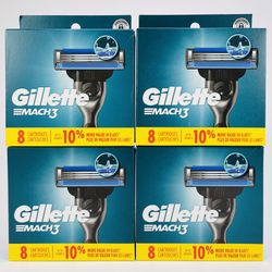 Lot of 4 Gillette Mach3 Razor Blade Refills Cartridges (32 Cartridges Total) NEW