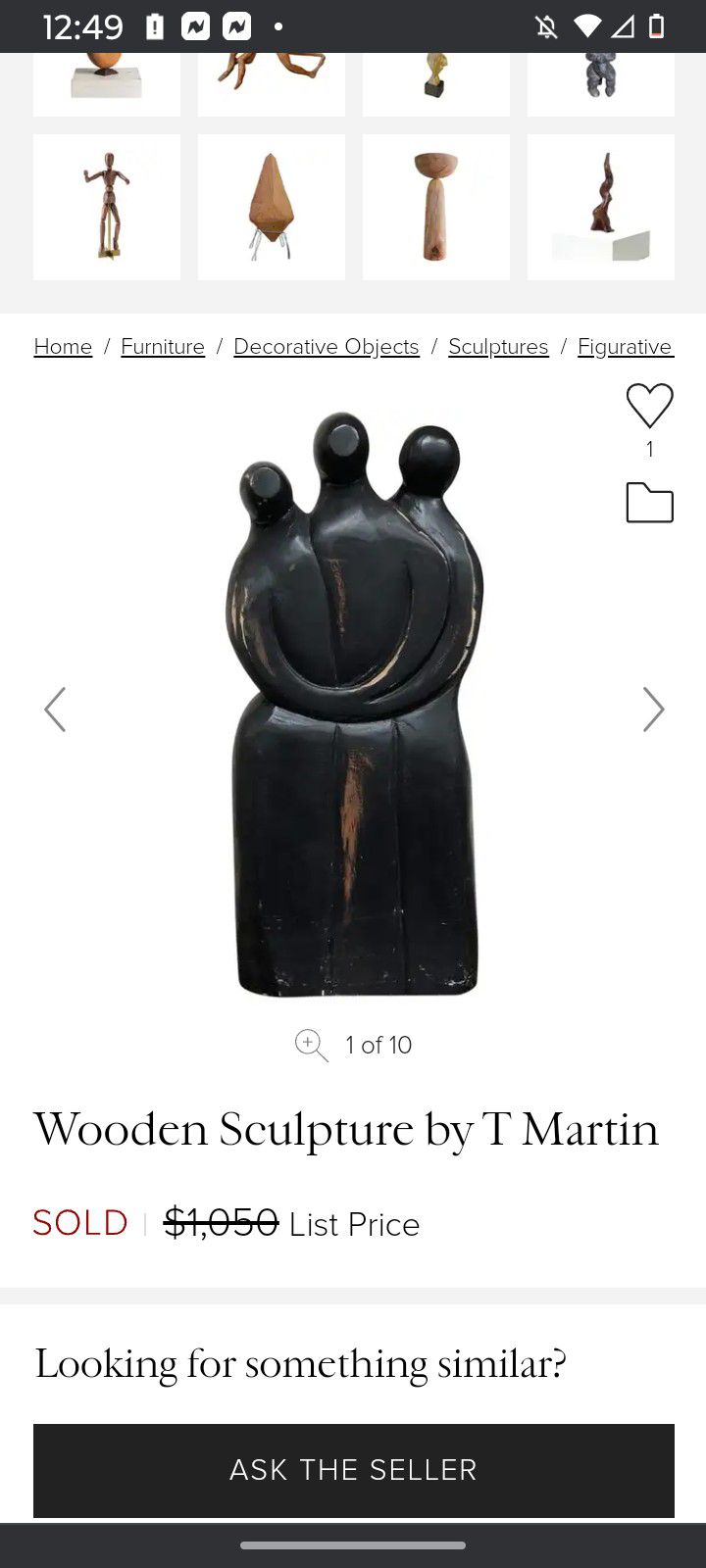 GENUINE HAND CRAFTED WOOD SCULPTURE  BY ( T. MARTIN)
