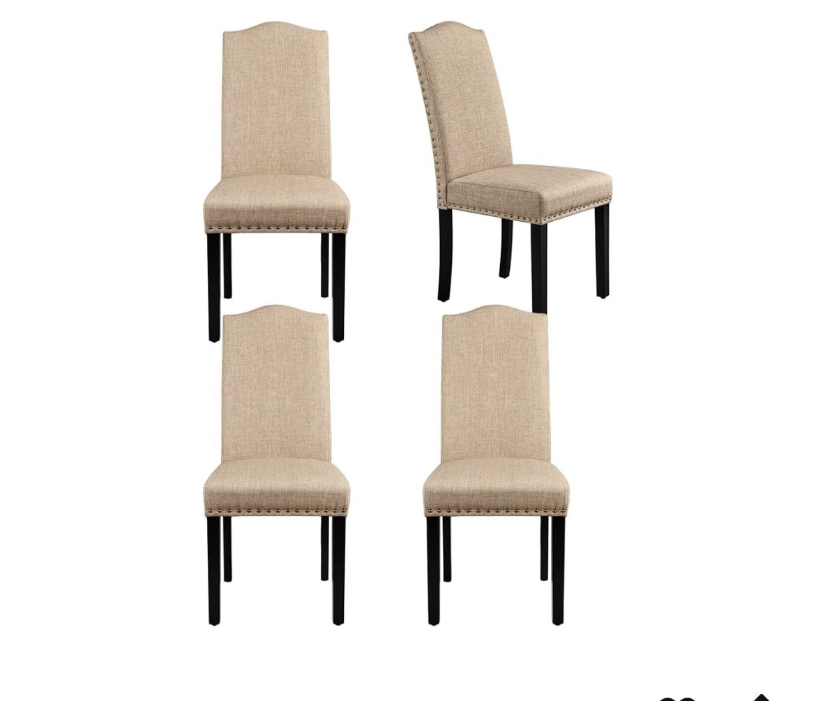 Dining Chairs Upholstered Parsons Chairs Kitchen Living Room Chairs with Rubber Wood Legs & Nailhead Trim, Fabric Side Chairs, Set of 4, Khaki(2 Packa