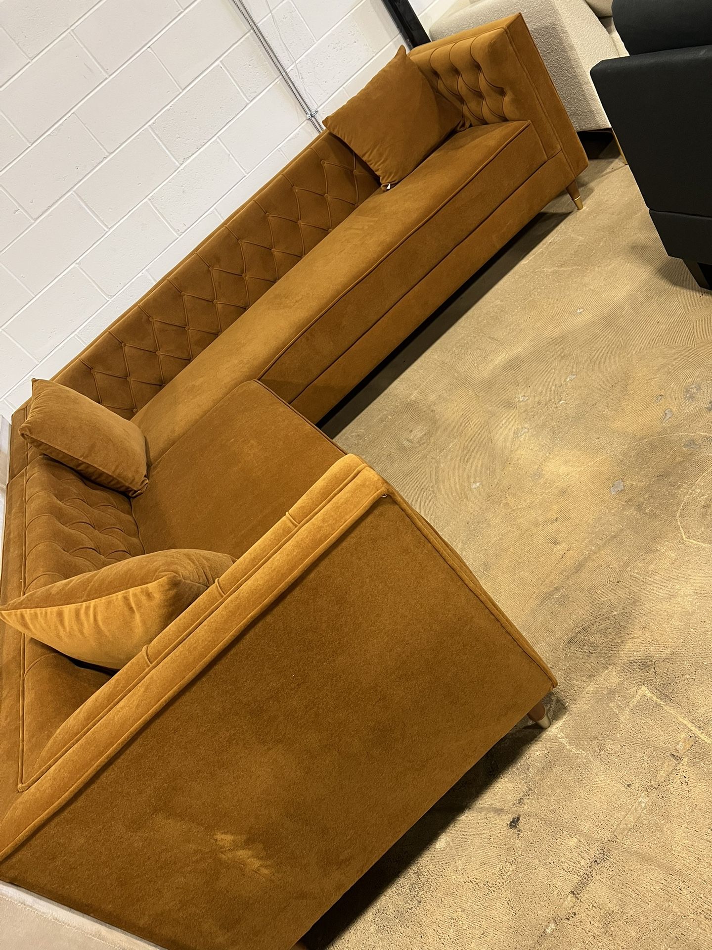Lewis Cognac Velvet Symmetrical Corner Sofa