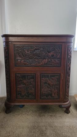Early 20th Century Antique Japanese Carved Wood Dry Bar