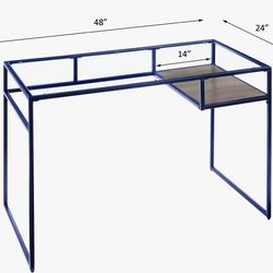 Turquoise metal and glass writing desk