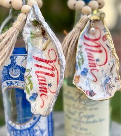 Handmade oyster shell ornaments- Maine state/host hostess gift/ east coast/dinner party decor