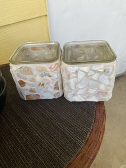 Shell Mosaic Glass Candle Holders Set of 2