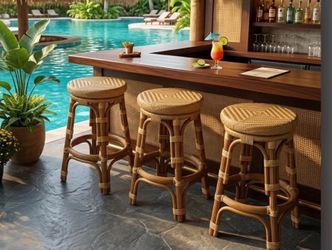 Rattan Woven Bar Stools Set of 3