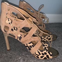 Cheetah print lace up heels