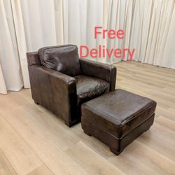 Thomasville Top Grain Leather Club Chair and Ottoman Free Delivery
