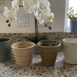 Lot Of 4 Brand New Glazed Ceramic Pots Neutral Colors 