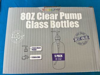 NEW - Youngever 8oz Clear Pump Glass Bottles 5-Pack
