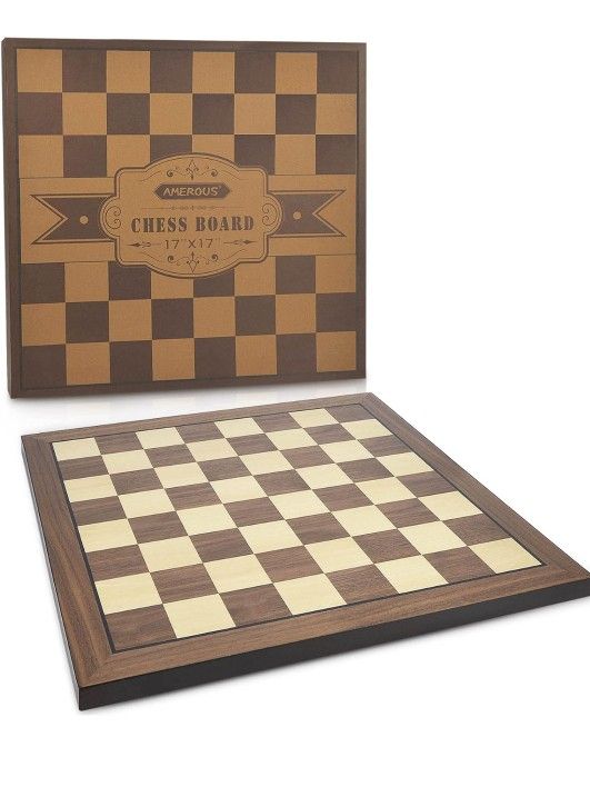 AMEROUS 17 Inches Wooden Chess Board Only, Professional Tournament Chess Board Large with Gift Package - Chess Rules, Beginner Chess Board Game for Ki