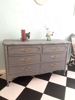 French Provincial Painted Dresser with Gold Hardware