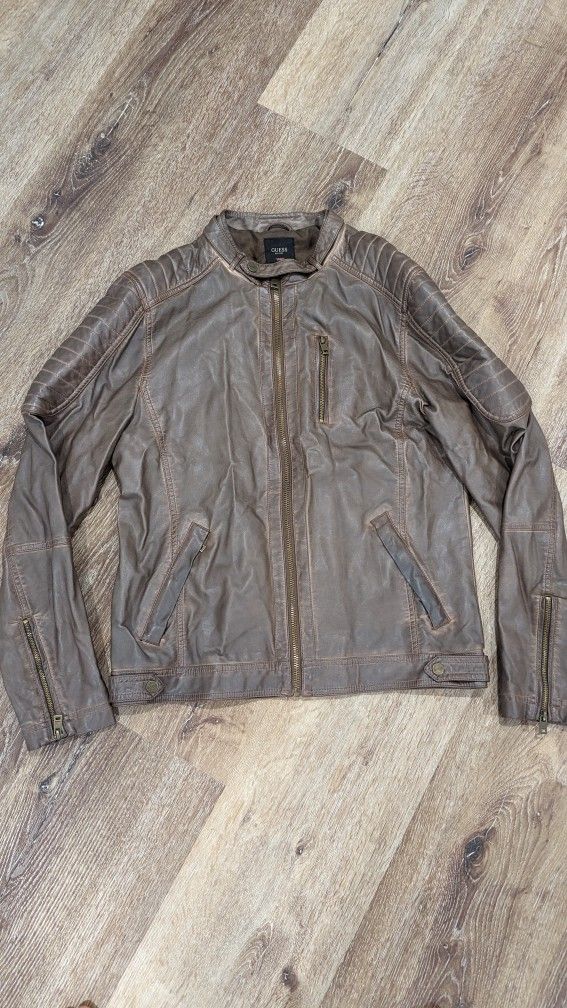 GUESS faux leather brown jackets sz M