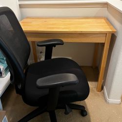 Wood Desk and Black Office Chair Set