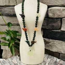 Jade and Genuine Stones Elephant Necklace