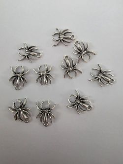 Silver Spider Charms Set of 10