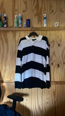 Black and White Striped Rugby Polo Shirt