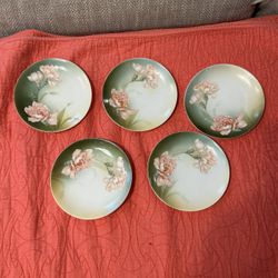 Vintage RS Germany Pink Carnation 6.5” Plates 5pc Lot 