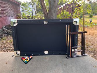 Pool Table with Cues, Rack, and Ball Set