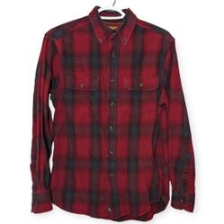 Outdoor Life Red Grey Plaid Flannel Button Down Mens