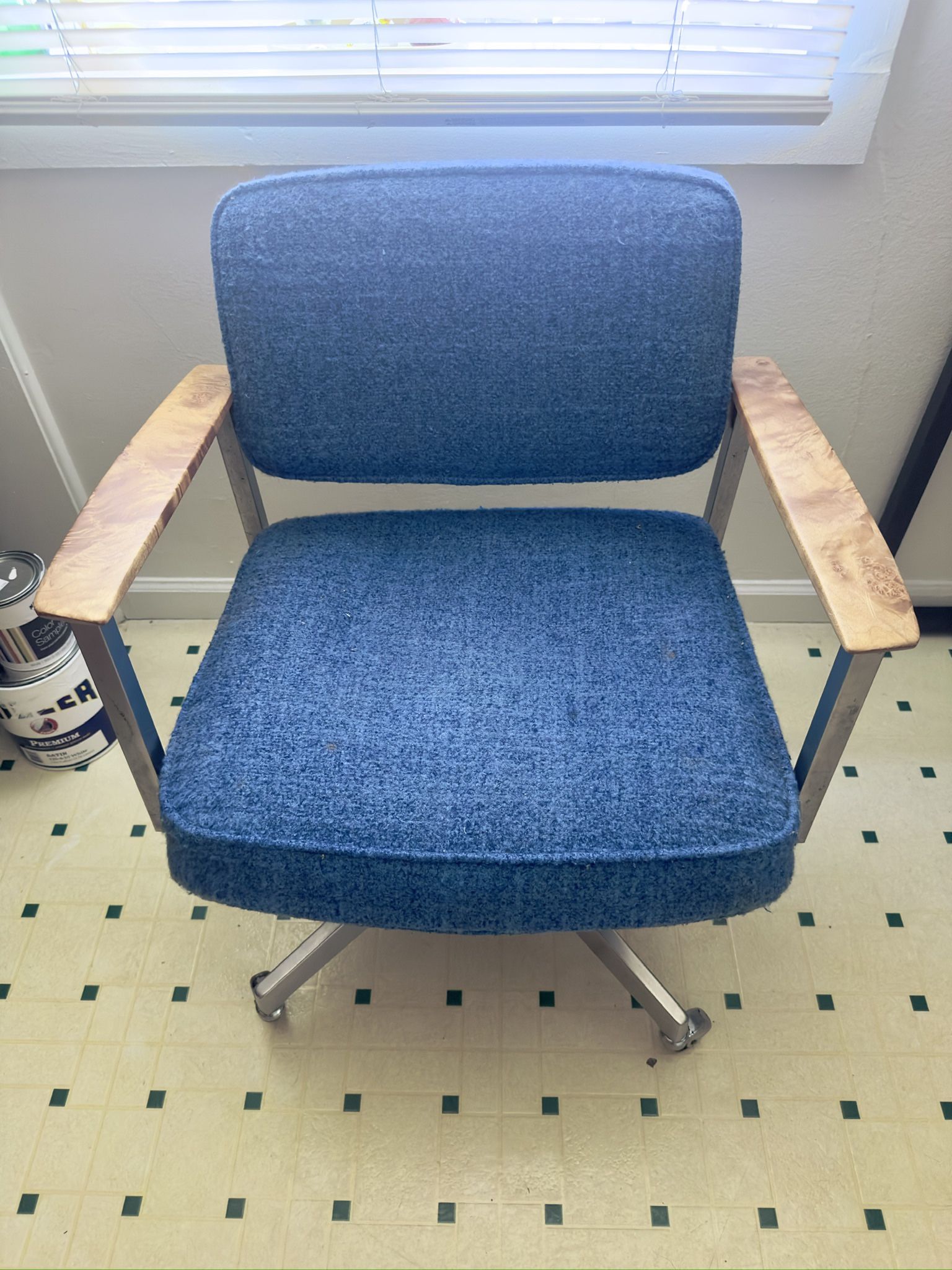 Vintage Boucle Desk Chair - Burl Wood Arms
