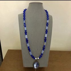 Blue Beads Long Necklace With Pendant