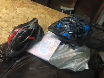 Adult and child helmet.