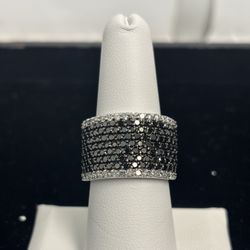 14KT White Gold .75ct Tw Diamond And Black Stone Ring