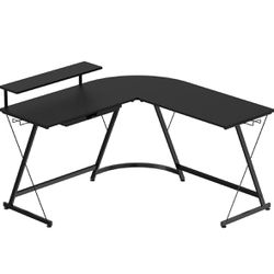 L-Shape Desk with Monitor Stand, Black