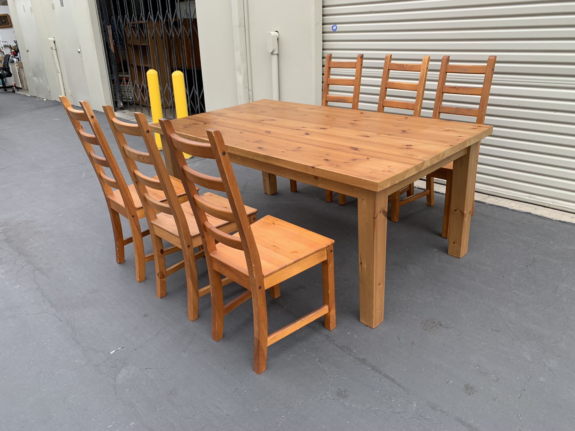 Vintage IKEA Solid Wood Large Dining Table and 6 Chairs 