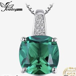 JewelryPalace Simulated Nano Green Emerald Created 925 Sterling Silver Pendant [PEN6]