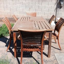 Table(metal Faux Teakwood) 6 Chairs. 