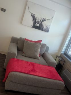 Comfy Heather Gray Sofa Chair with  Chaise