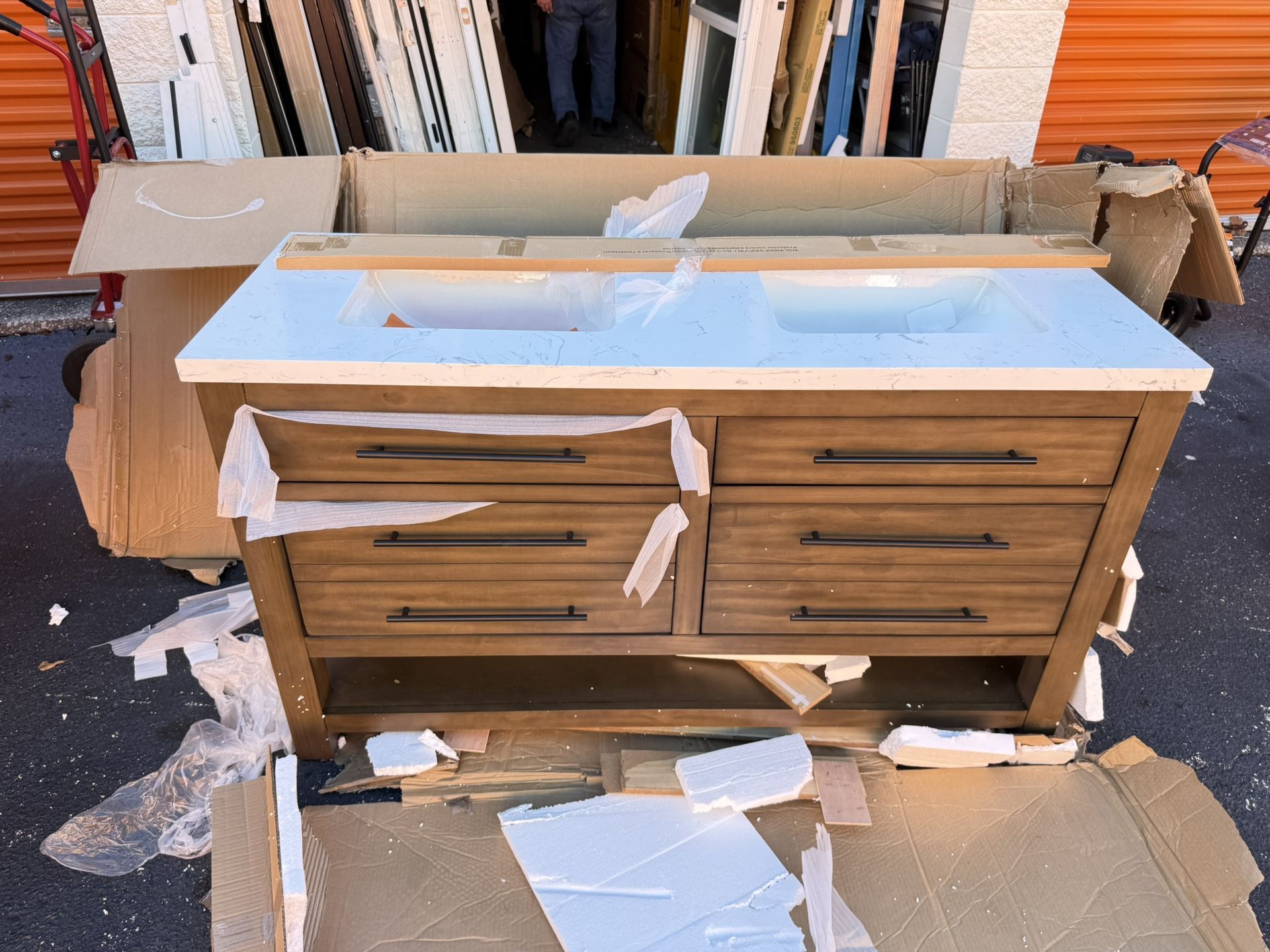 allen + roth Kennilton 60-in Gray Oak Undermount Double sink Bathroom Vanity with White Carrera Engineered...