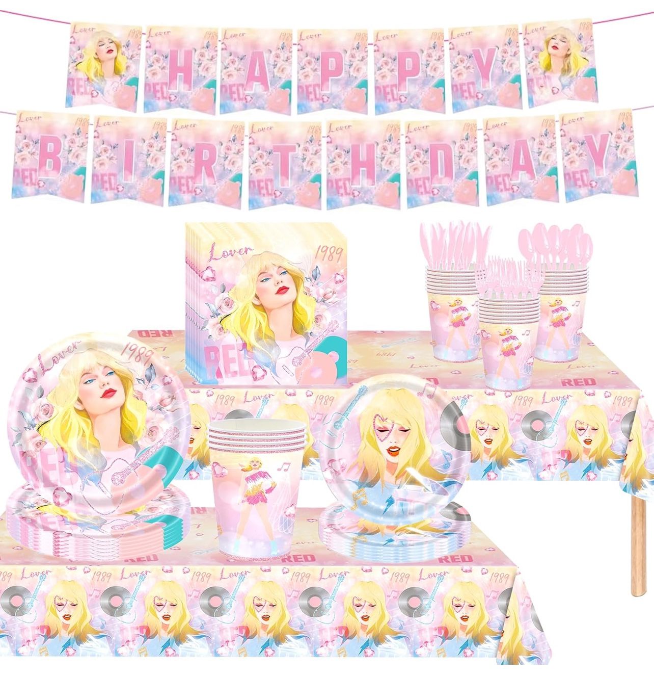 171pcs Birthday Party Supplies Singer Paper Plates Napkins Cups Plastic Tablecloths Music Singer Tableware Set Birthday Party Decorations Serves 24 Gu