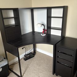 Black Corner Desk and File Cabinet