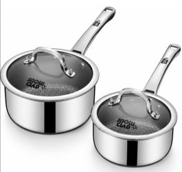 2 SnowClad Stainless Steel Saucepan Pots,  Set with Lids,1.2 Quart & 2.2 Quart,Nonstick Small Pots, PFOA-Free Cookware for Induction, Gas & Ceramic St