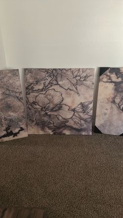 Floral abstract Canvas Wall Art Set of 3