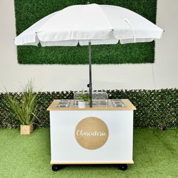 4ft Cart Charcuterie Cart Mini Pancake Cart Fruit Bar Snack Bar Catering Services New For Sale Only Trays, Sign  & Umbrella Not Included 