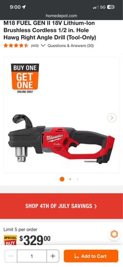 M18 FUEL GEN 2 18v LITHIUM-ION brushless cordless 1/2in Hole Hawg right angle drill (tool only)